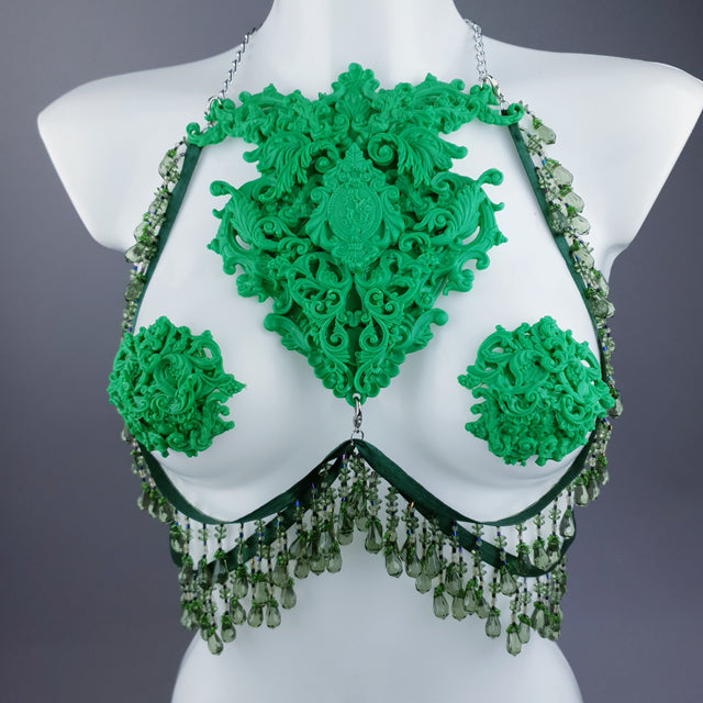 "Envy" Green Filigree Nipple Pasties & Beading Body Jewellery
