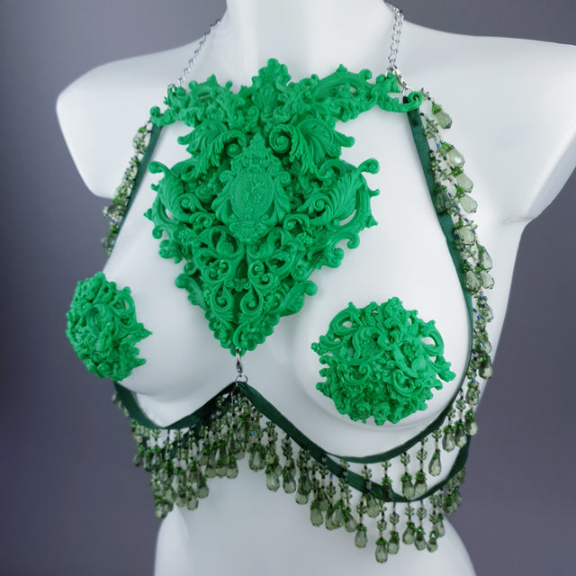 "Envy" Green Filigree Nipple Pasties & Beading Body Jewellery