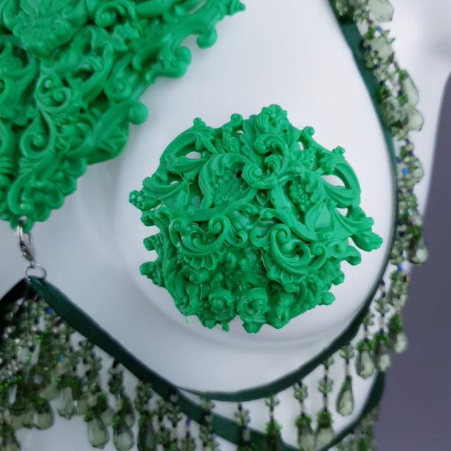 "Envy" Green Filigree Nipple Pasties & Beading Body Jewellery