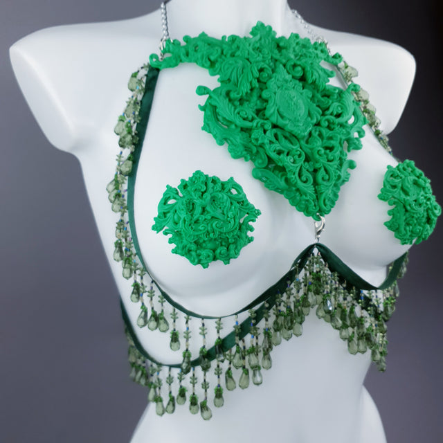 "Envy" Green Filigree Nipple Pasties & Beading Body Jewellery