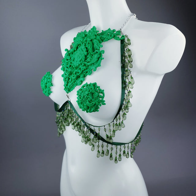 "Envy" Green Filigree Nipple Pasties & Beading Body Jewellery