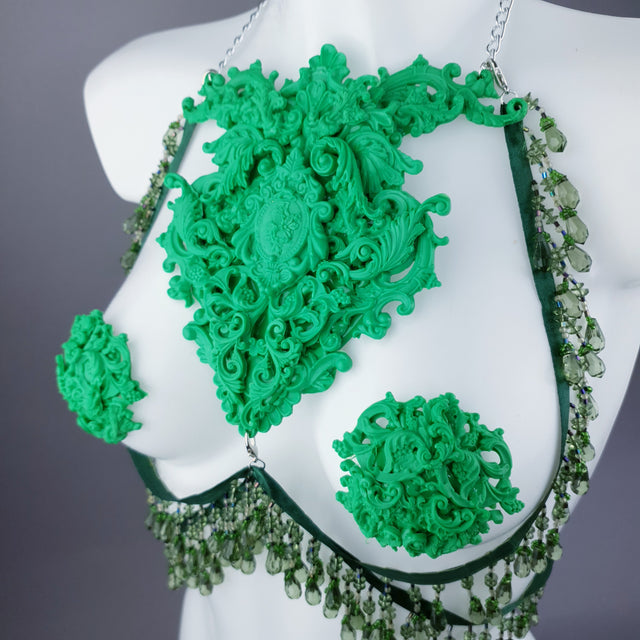 "Envy" Green Filigree Nipple Pasties & Beading Body Jewellery