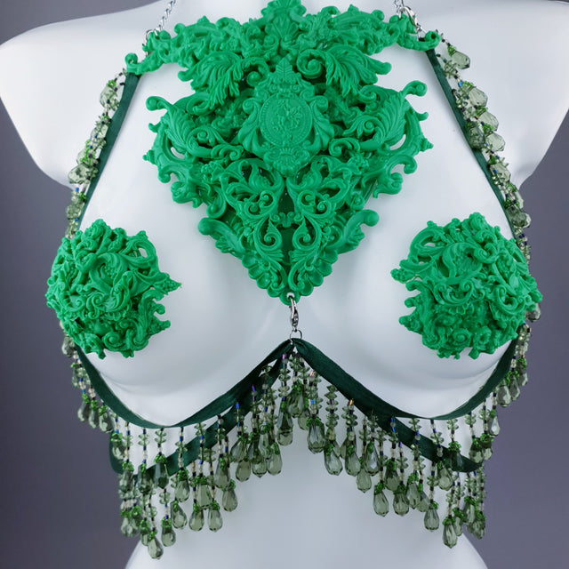 "Envy" Green Filigree Nipple Pasties & Beading Body Jewellery