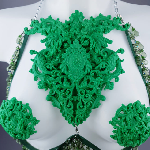 "Envy" Green Filigree Nipple Pasties & Beading Body Jewellery