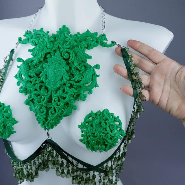 "Envy" Green Filigree Nipple Pasties & Beading Body Jewellery