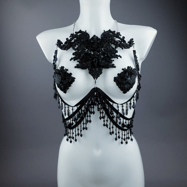 "Vanshni" Black Filigree Nipple Pasties & Beading Body Jewellery