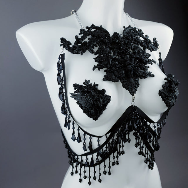"Vanshni" Black Filigree Nipple Pasties & Beading Body Jewellery