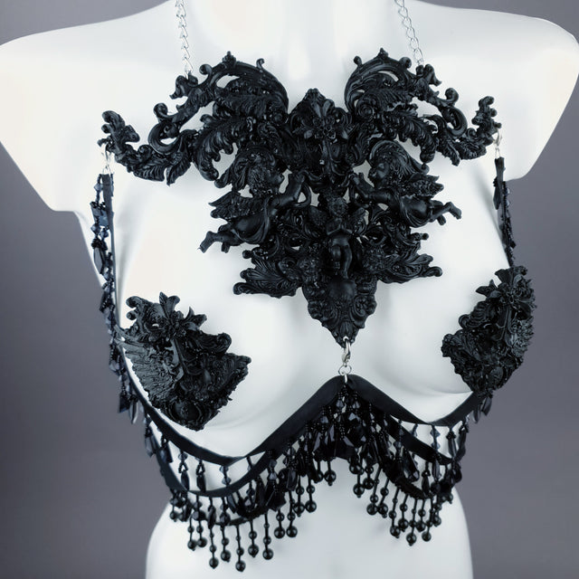 "Vanshni" Black Filigree Nipple Pasties & Beading Body Jewellery