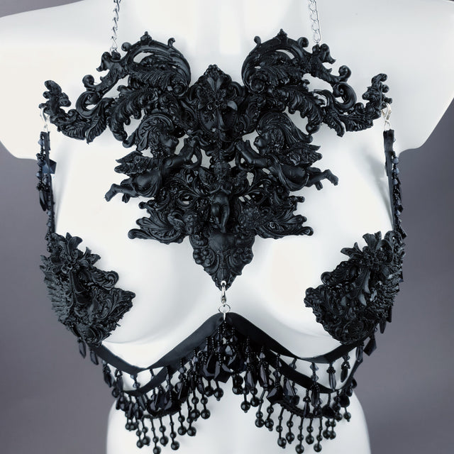 "Vanshni" Black Filigree Nipple Pasties & Beading Body Jewellery