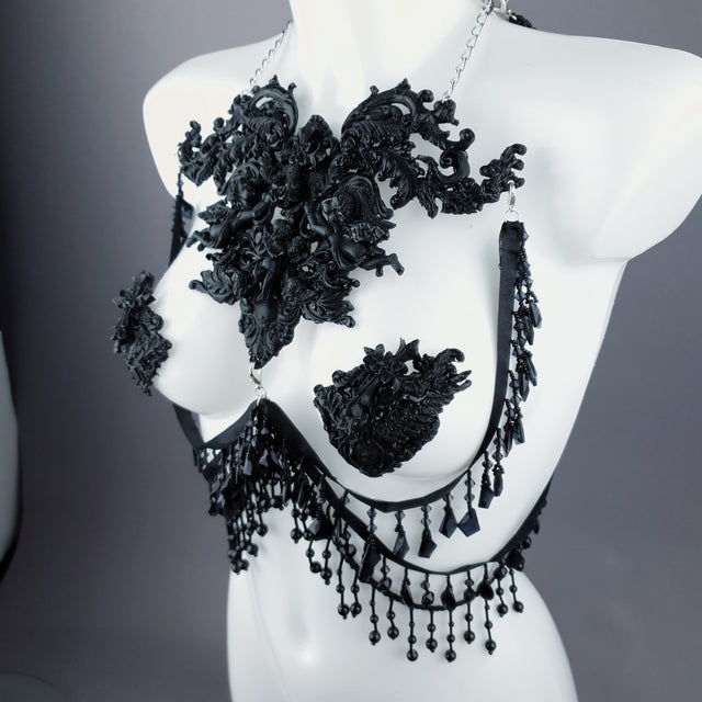 "Vanshni" Black Filigree Nipple Pasties & Beading Body Jewellery