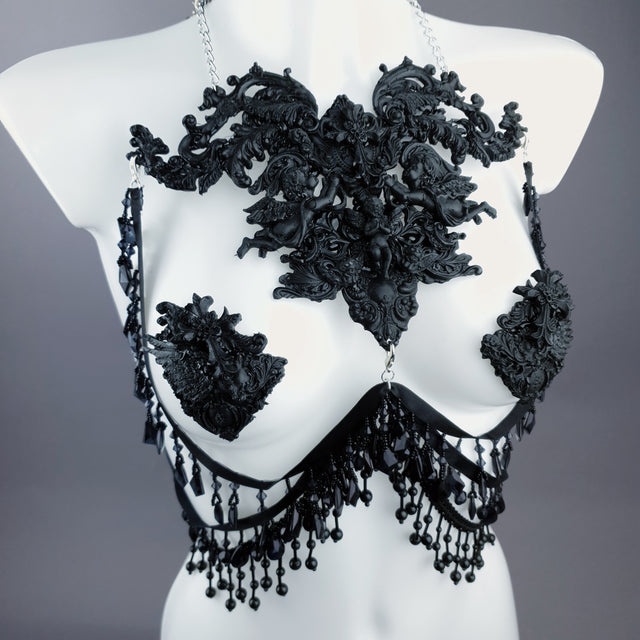 "Vanshni" Black Filigree Nipple Pasties & Beading Body Jewellery