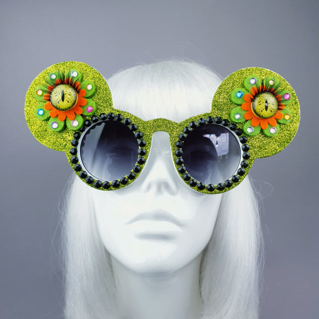 "Topo" Green Flower Eyes Glitter Mouse Ear Sunglasses