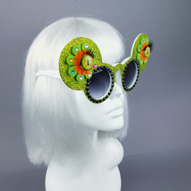 "Topo" Green Flower Eyes Glitter Mouse Ear Sunglasses