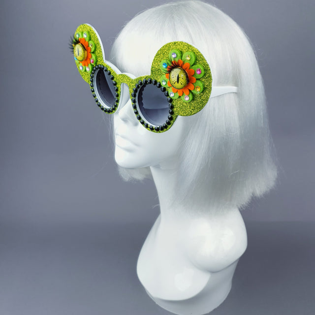 "Topo" Green Flower Eyes Glitter Mouse Ear Sunglasses