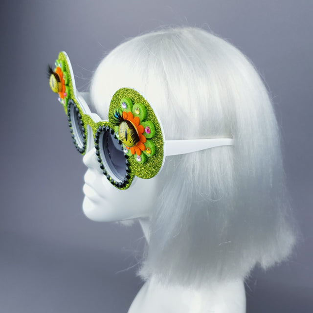 "Topo" Green Flower Eyes Glitter Mouse Ear Sunglasses