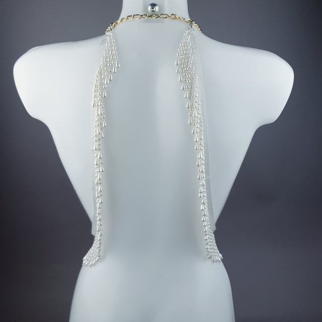 "Selene" Gold Filigree Skulls & Pearl Neckpiece