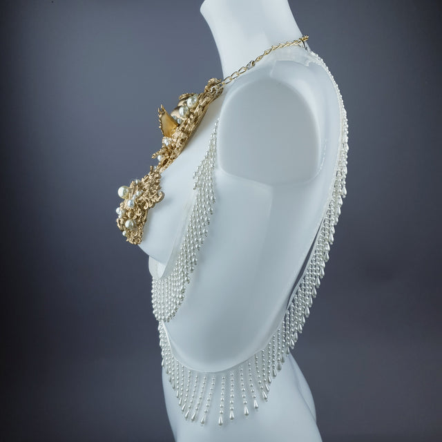 "Selene" Gold Filigree Skulls & Pearl Neckpiece