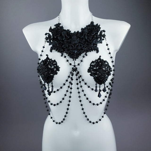 "Alexandrine" Black Filigree & Beading Body Jewellery