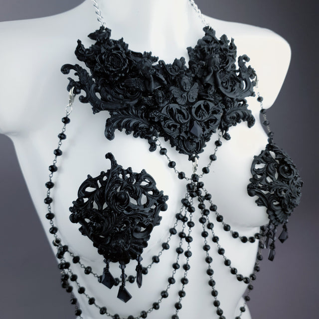 "Alexandrine" Black Filigree & Beading Body Jewellery