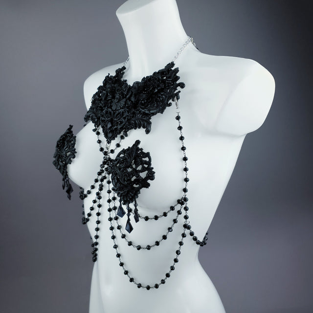 "Alexandrine" Black Filigree & Beading Body Jewellery