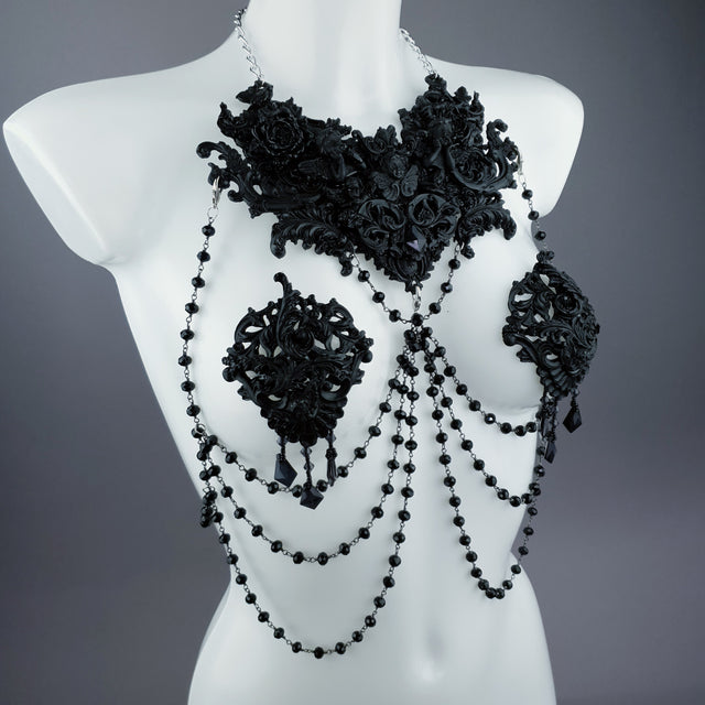 "Alexandrine" Black Filigree & Beading Body Jewellery