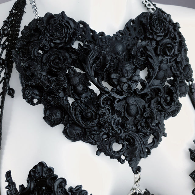 "Alzena" Black Filigree & Beading Body Jewellery with Nipple Pasties