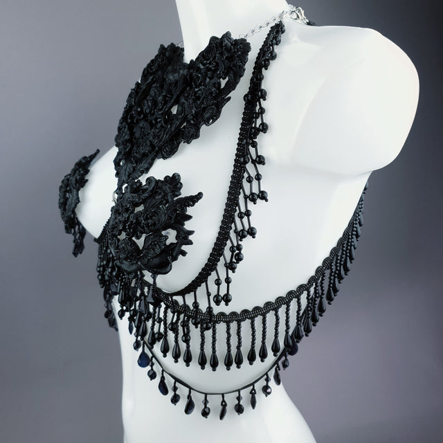 "Alzena" Black Filigree & Beading Body Jewellery with Nipple Pasties