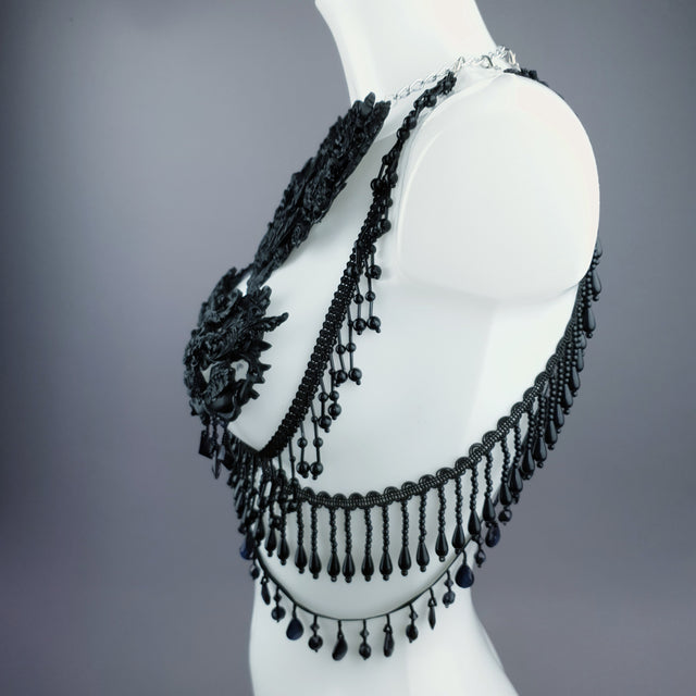 "Alzena" Black Filigree & Beading Body Jewellery with Nipple Pasties