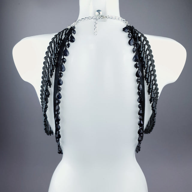 "Alzena" Black Filigree & Beading Body Jewellery with Nipple Pasties