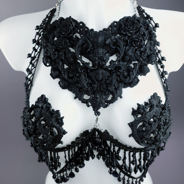 "Alzena" Black Filigree & Beading Body Jewellery with Nipple Pasties