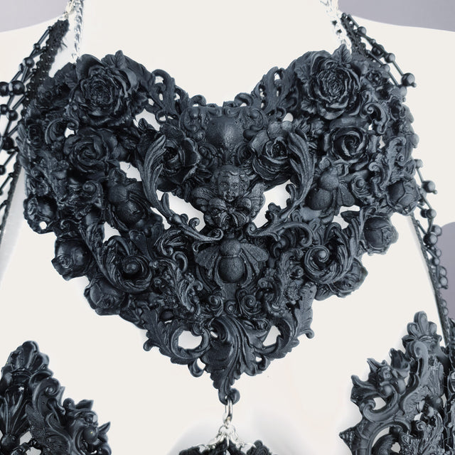 "Alzena" Black Filigree & Beading Body Jewellery with Nipple Pasties