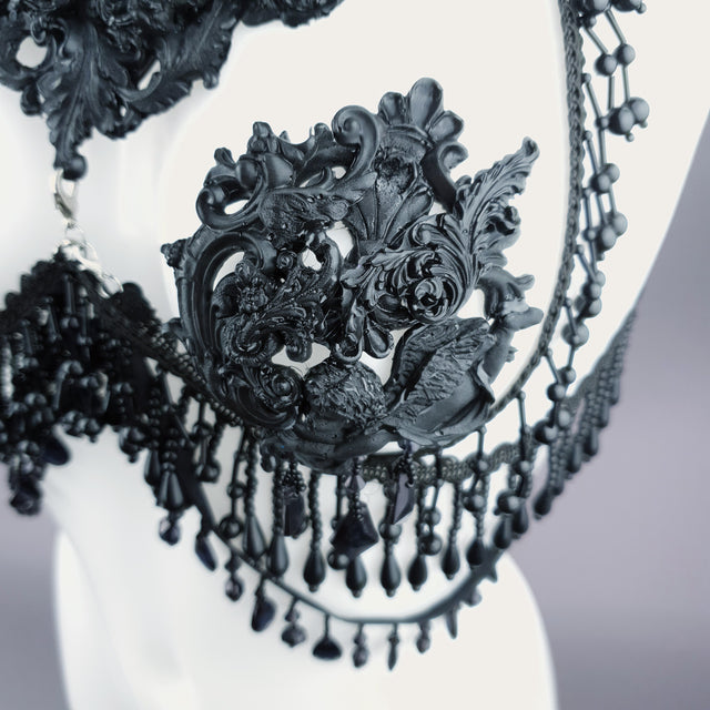 "Alzena" Black Filigree & Beading Body Jewellery with Nipple Pasties