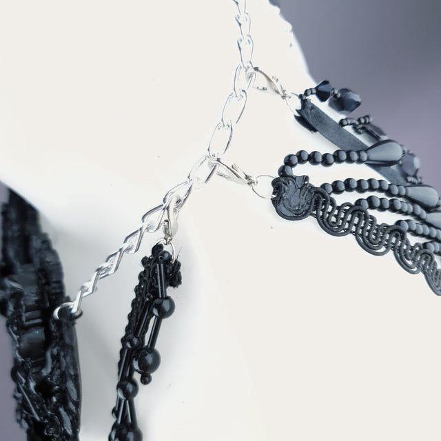 "Alzena" Black Filigree & Beading Body Jewellery with Nipple Pasties