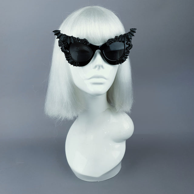 Pearls & Swine Black Filigree & Bat Sunglasses "Morticia"