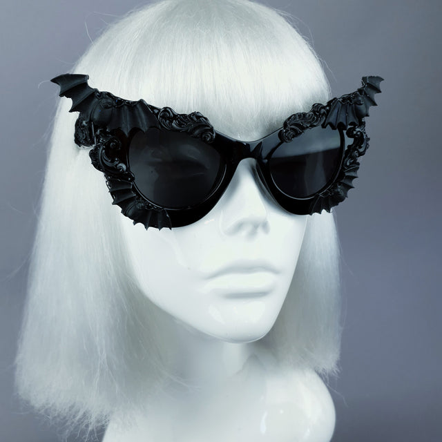 Pearls & Swine Black Filigree & Bat Sunglasses "Morticia"