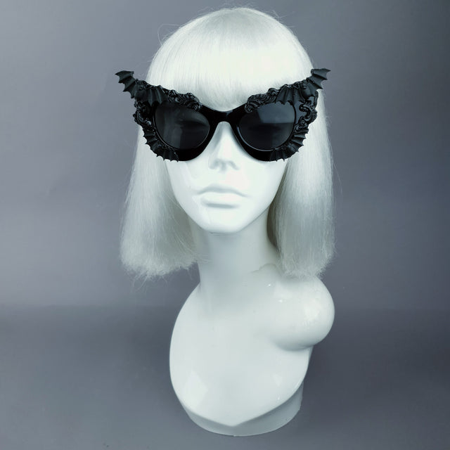 Pearls & Swine Black Filigree & Bat Sunglasses "Morticia"