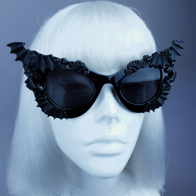 "Morticia" Black Filigree & Bat Sunglasses