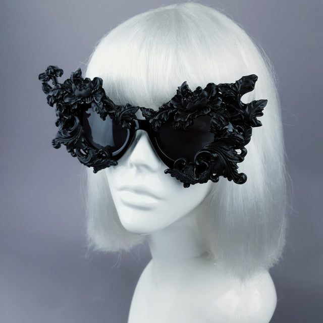 Pearls & Swine Black Filigree Cat Eye Sunglasses "Lamia"