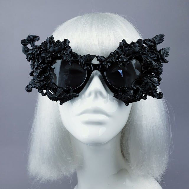 Pearls & Swine Black Filigree Cat Eye Sunglasses "Lamia"