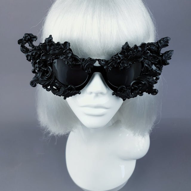 "Lamia" Black Filigree Catseye Sunglasses