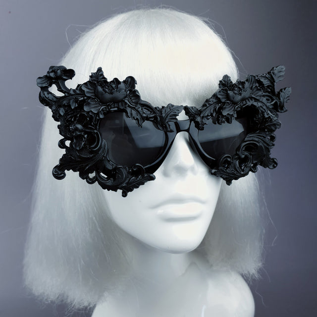"Lamia" Black Filigree Catseye Sunglasses