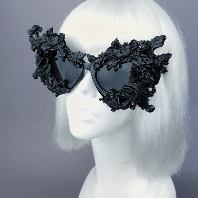 "Lamia" Black Filigree Catseye Sunglasses