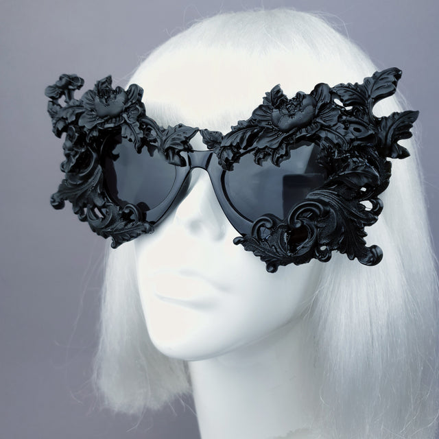 "Lamia" Black Filigree Catseye Sunglasses