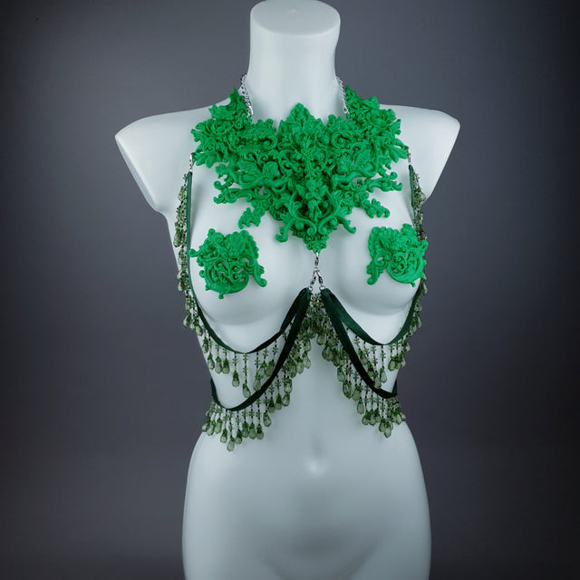 "Invidia" Green Filigree Nipple Pasties & Beading Body Jewellery