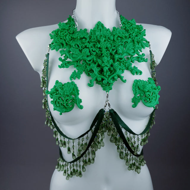 "Invidia" Green Filigree Nipple Pasties & Beading Body Jewellery