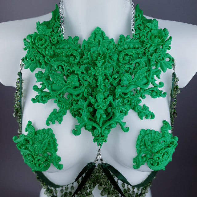 "Invidia" Green Filigree Nipple Pasties & Beading Body Jewellery