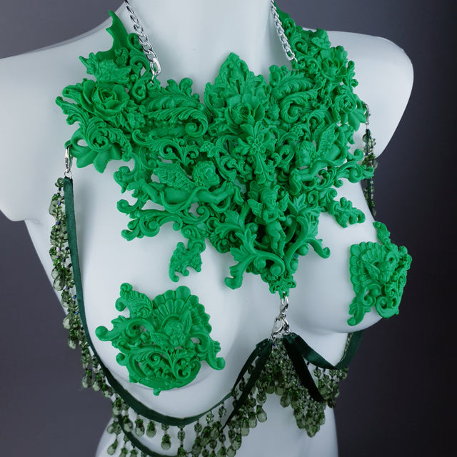 "Invidia" Green Filigree Nipple Pasties & Beading Body Jewellery