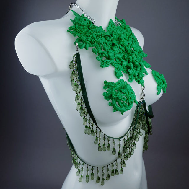 "Invidia" Green Filigree Nipple Pasties & Beading Body Jewellery