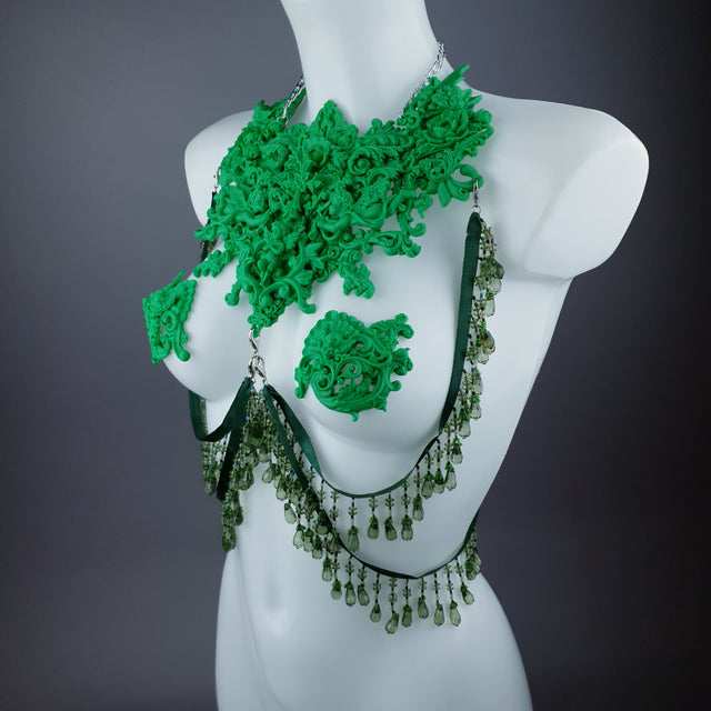 "Invidia" Green Filigree Nipple Pasties & Beading Body Jewellery