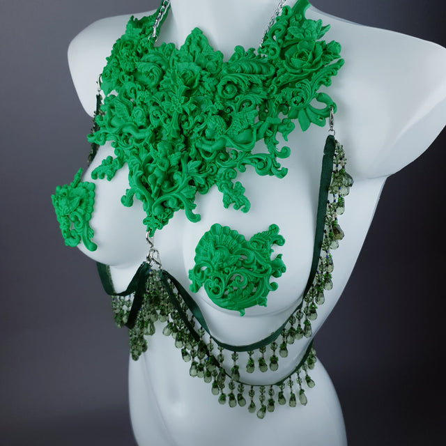 "Invidia" Green Filigree Nipple Pasties & Beading Body Jewellery